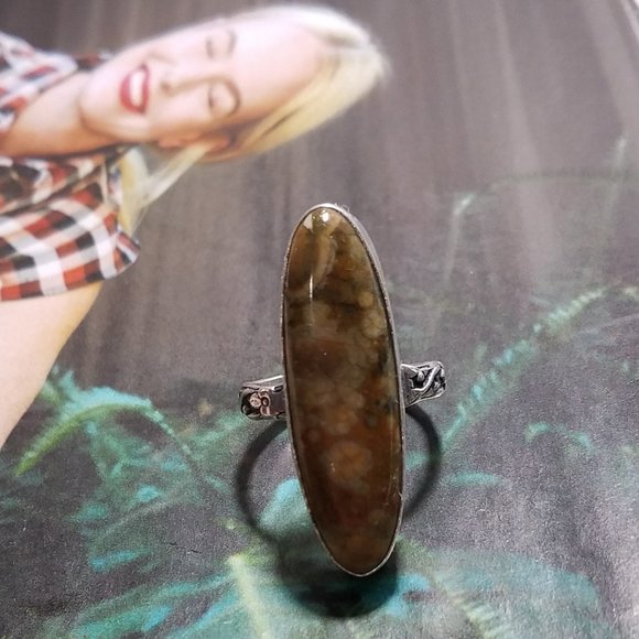 March BirthStone NATURAL MOLTED Jasper  Handmade Ring Marked SIZE 9 IMPRESSIVE - Picture 10 of 13